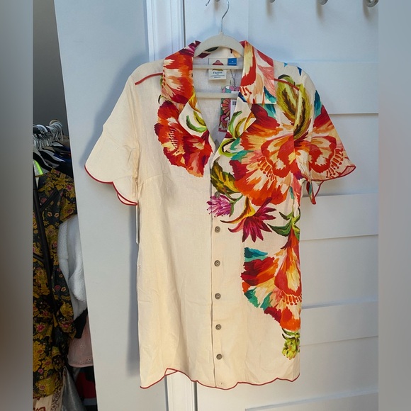 Farm Rio Anthropologie Floral scalloped hem button down shirt dress - Picture 4 of 10